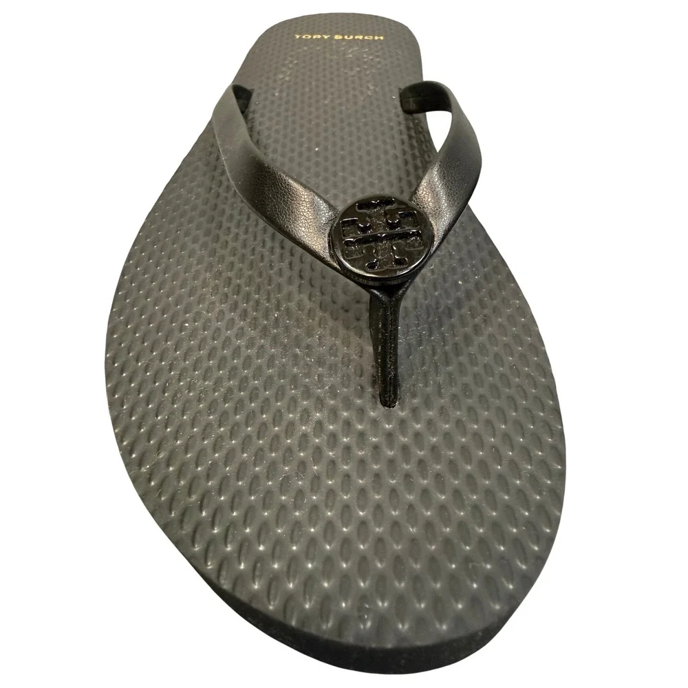 Tory Burch Flip Flops 6 Black NWOT Logo Medallion Sandal Designer